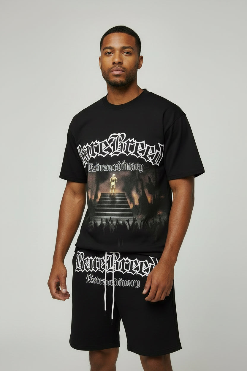 RareBreed Extraordinary Graphic Rhinestone T-Shirt and Shorts Set