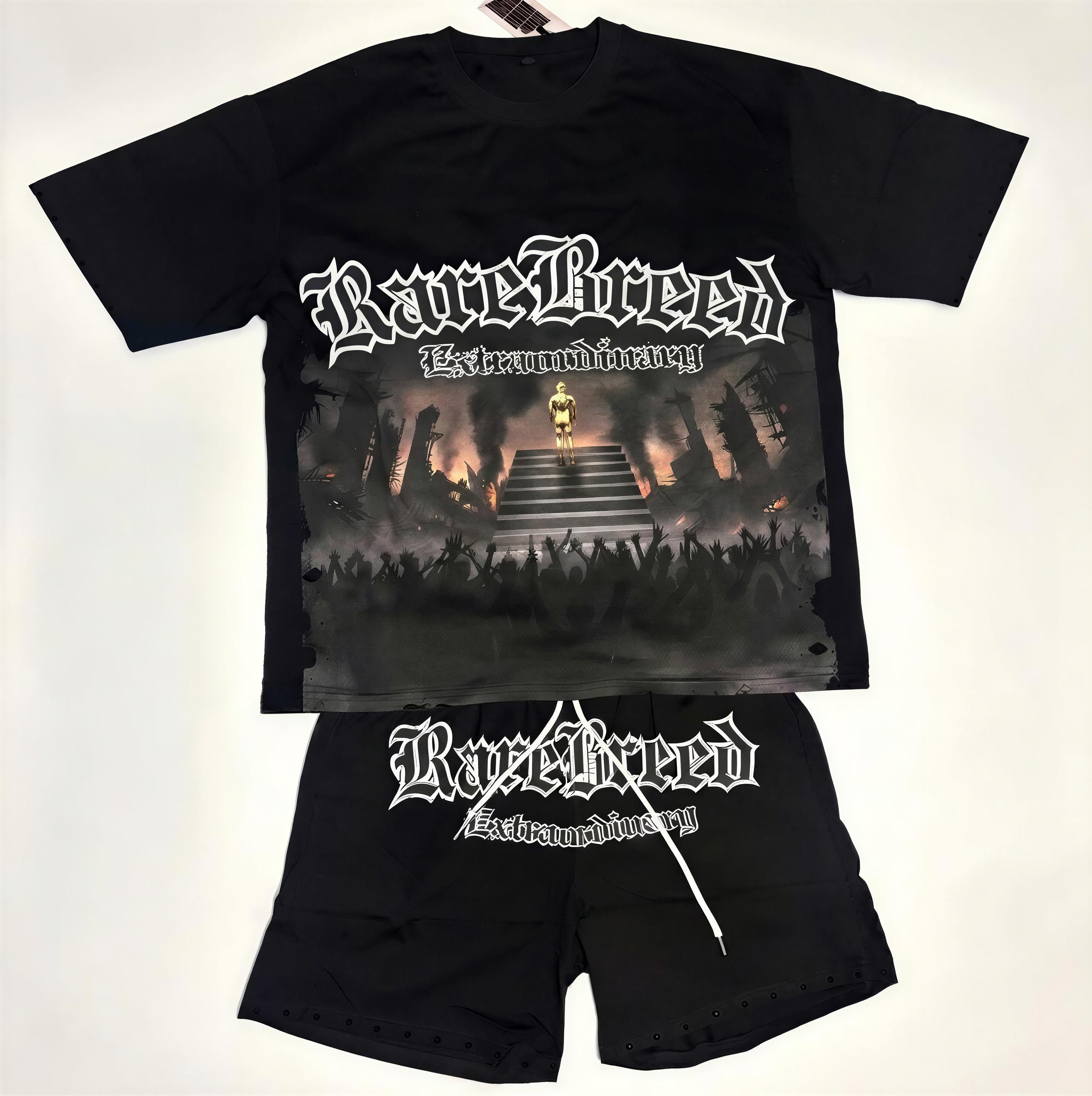 RareBreed Extraordinary Graphic Rhinestone T-Shirt and Shorts Set